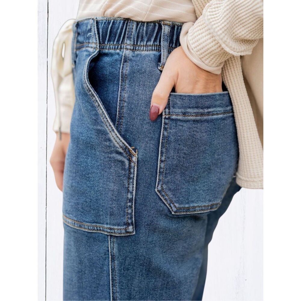 Judy Blue Drawstring Wide Leg Jeans High Rise Medium Wash Relaxed Fit NWT - Picture 9 of 16